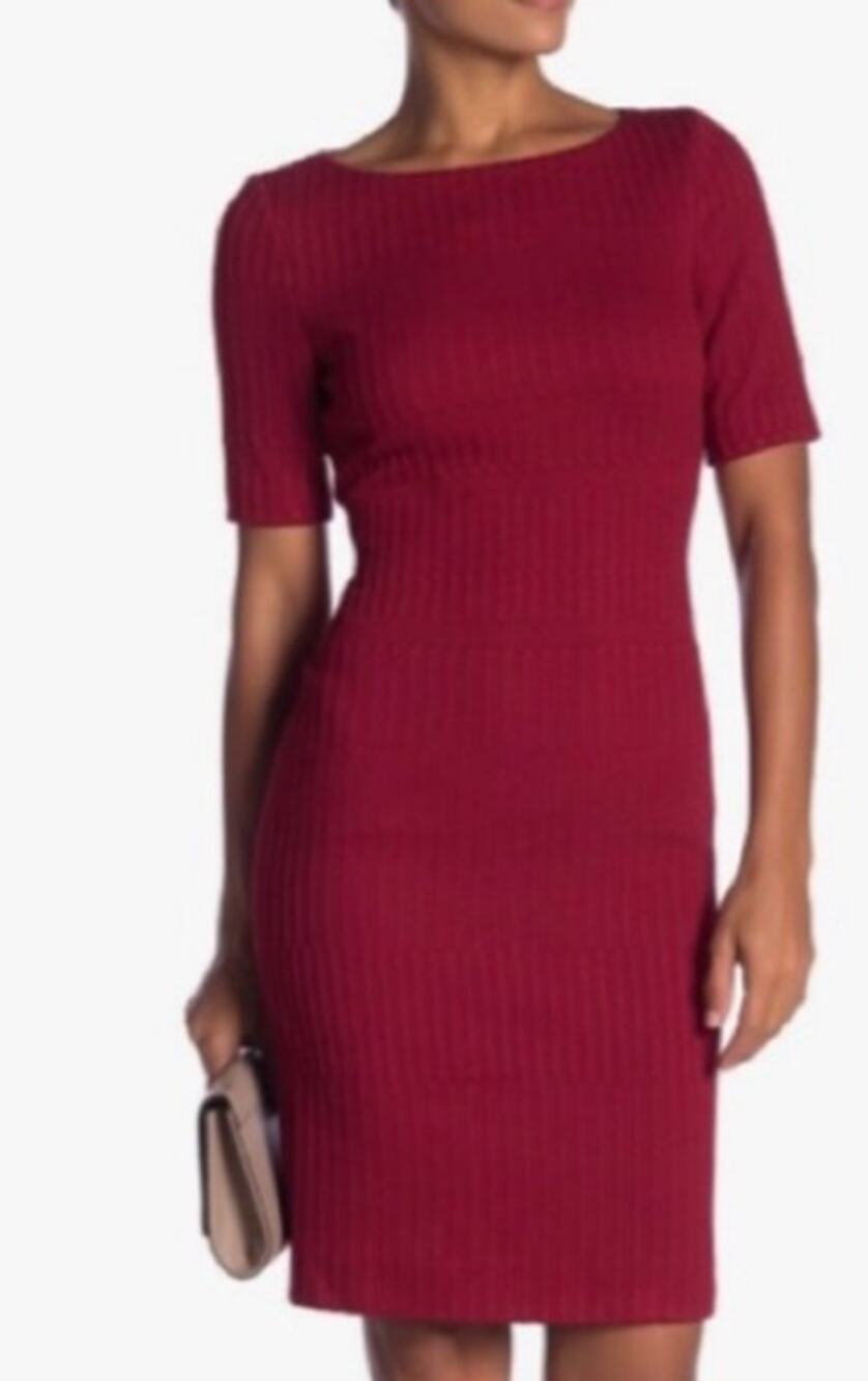 Hugo Boss Hadea Boatneck Sheath Dress Women's 14 Red Short Sleeve